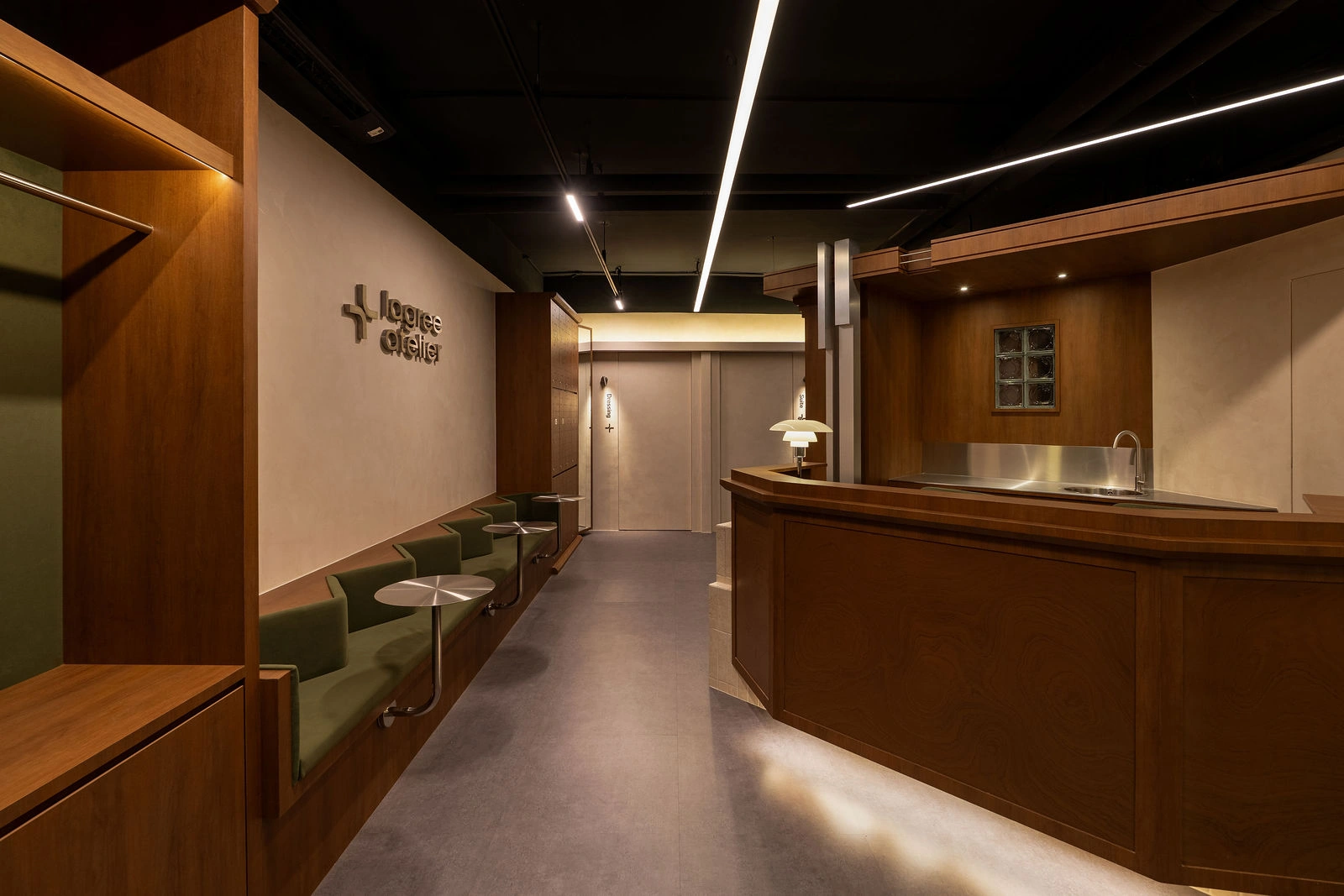 Photograph of the completed Lagree Atelier reception and lounge